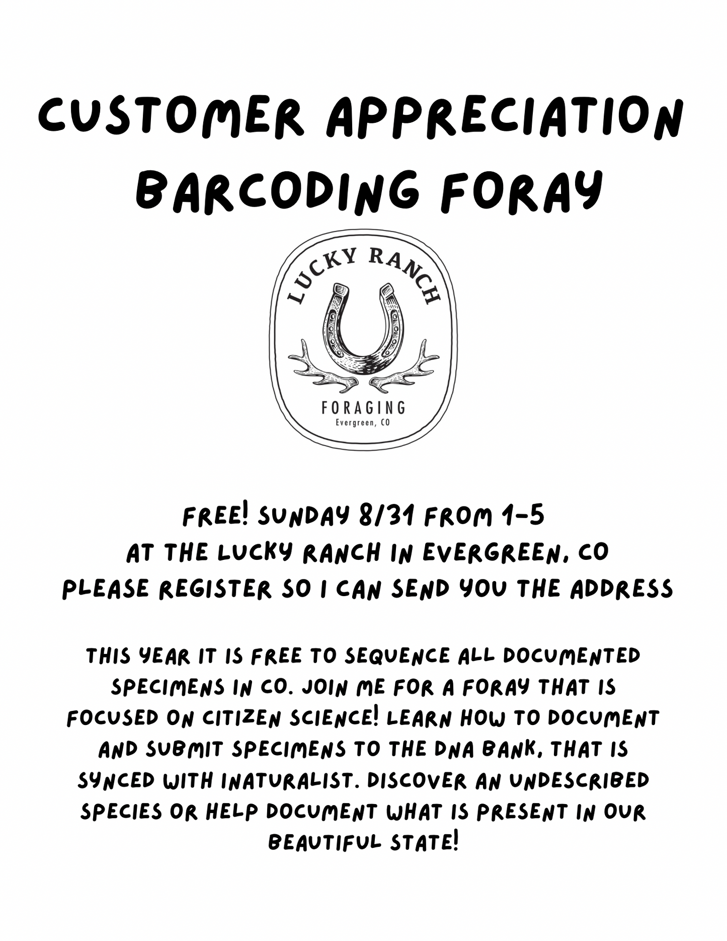 8/31 1-5 Free Barcoding Foray